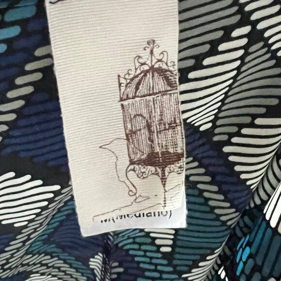 Francesca's Geometric Blue Dress Size Medium Long Sleeve Tie Waist Navy White M - Picture 5 of 6